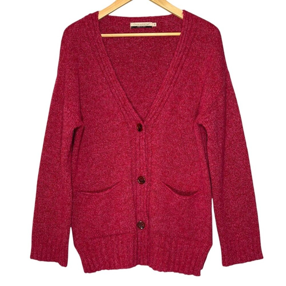 Chiaramente Womens Wool Blend Long Sleeve Knit Cardigan Size S Red Pocket Button